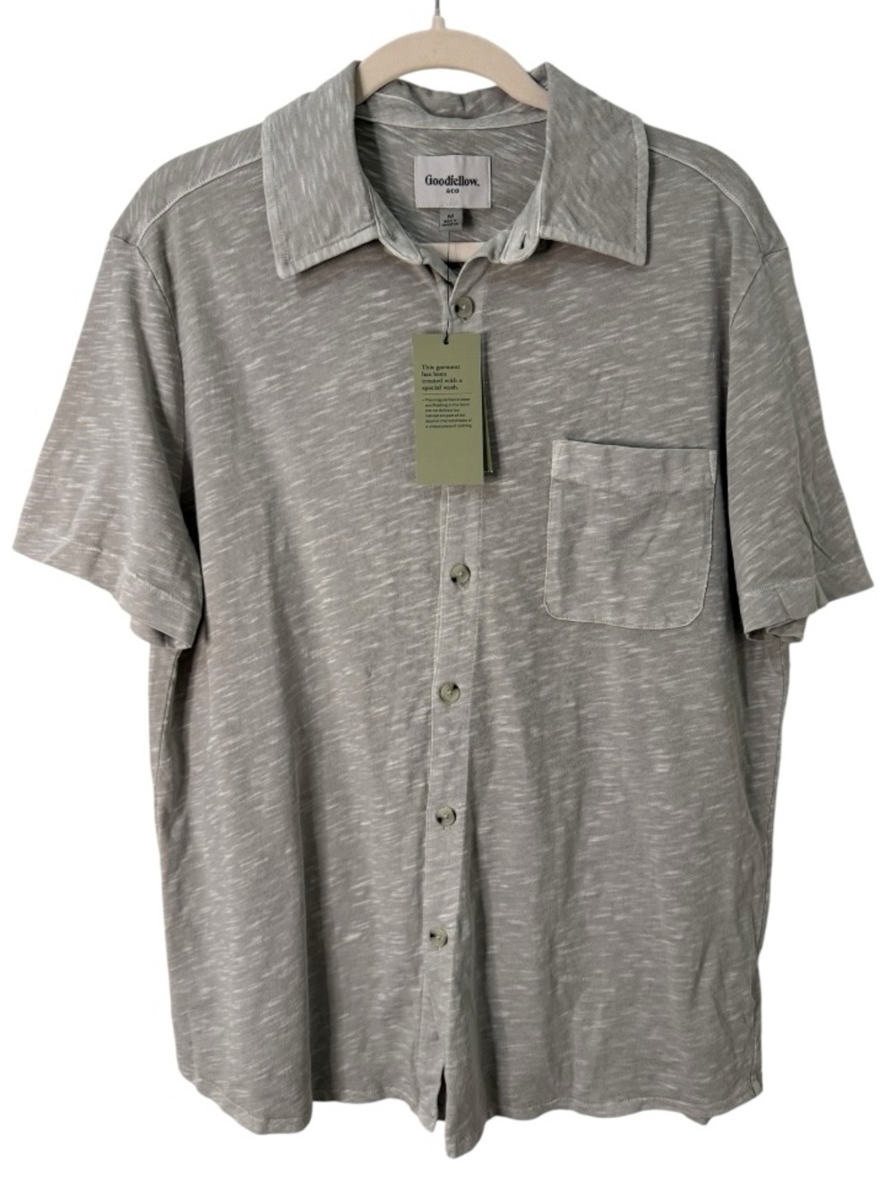 NWT Goodfellow & Co Slub Button Up Shirt Mens M Gray Cotton Casual Short Sleeve